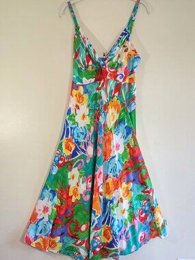 Jams World Origami Flower Sundress Size Medium Hawaiian Artsy Floral